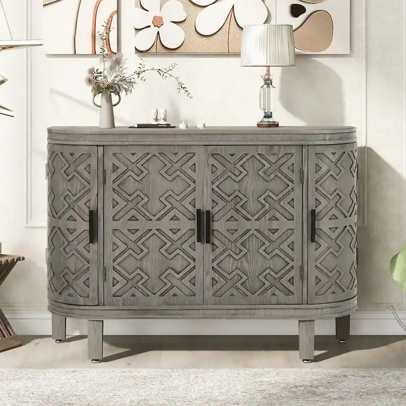 Black/Navy/White/Gray 2-Door Antique Pattern Storage Cabinet, 33.5"H