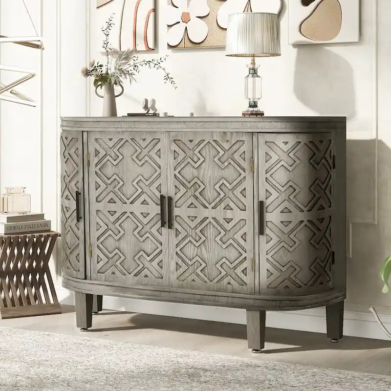 Black/Navy/White/Gray 2-Door Antique Pattern Storage Cabinet, 33.5"H