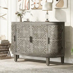 Black/Navy/White/Gray 2-Door Antique Pattern Storage Cabinet, 33.5"H