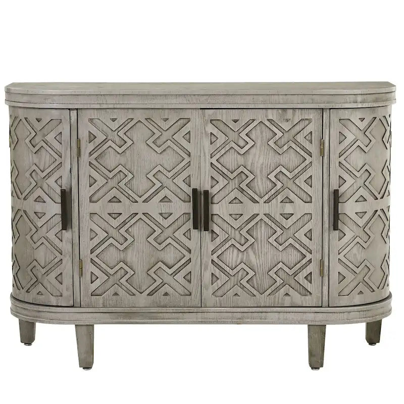 Black/Navy/White/Gray 2-Door Antique Pattern Storage Cabinet, 33.5"H