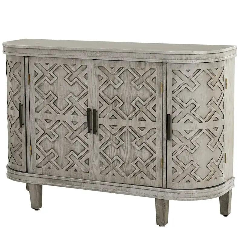 Black/Navy/White/Gray 2-Door Antique Pattern Storage Cabinet, 33.5"H