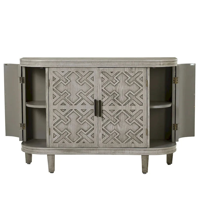 Black/Navy/White/Gray 2-Door Antique Pattern Storage Cabinet, 33.5"H