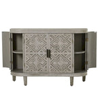 Black/Navy/White/Gray 2-Door Antique Pattern Storage Cabinet, 33.5"H