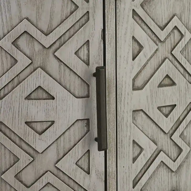Black/Navy/White/Gray 2-Door Antique Pattern Storage Cabinet, 33.5"H