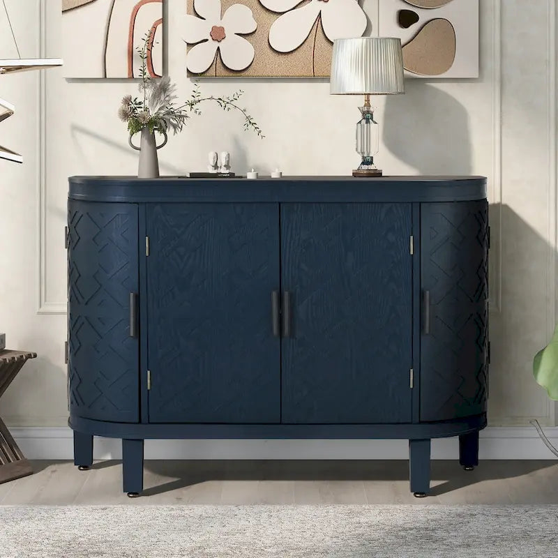 Black/Navy/White/Gray 2-Door Antique Pattern Storage Cabinet, 33.5"H