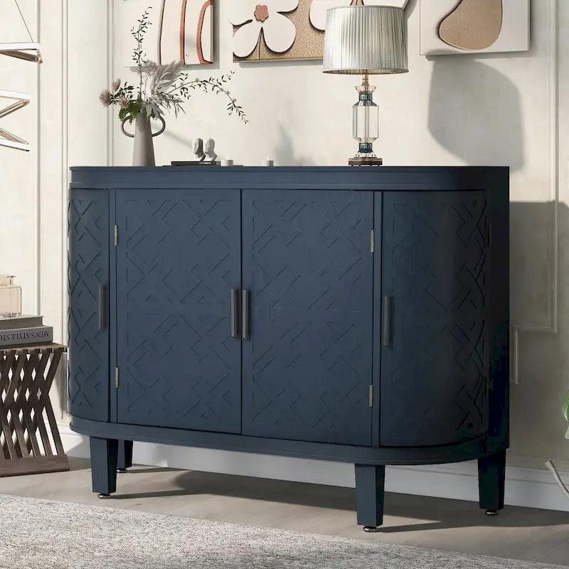 Black/Navy/White/Gray 2-Door Antique Pattern Storage Cabinet, 33.5"H
