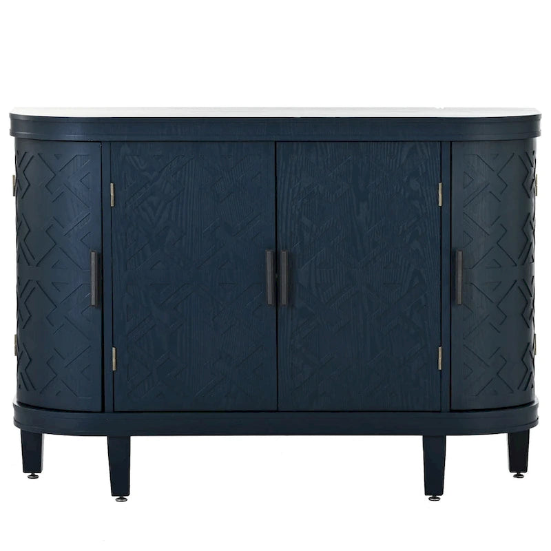 Black/Navy/White/Gray 2-Door Antique Pattern Storage Cabinet, 33.5"H