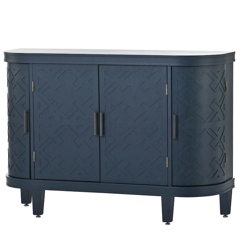 Black/Navy/White/Gray 2-Door Antique Pattern Storage Cabinet, 33.5"H