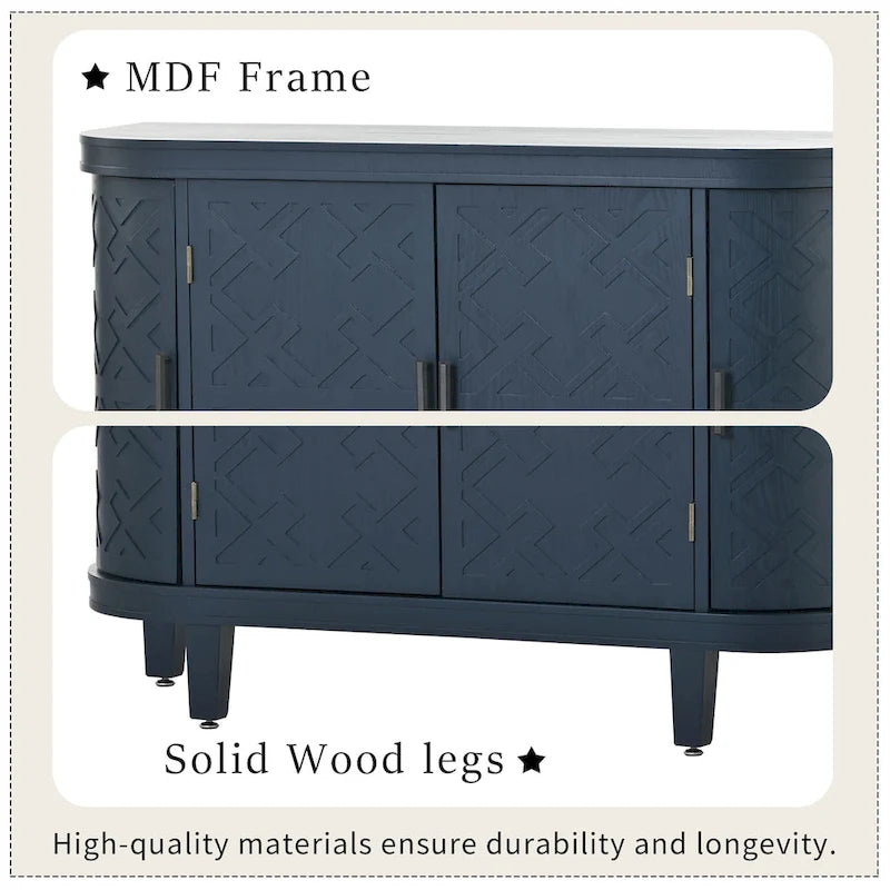 Black/Navy/White/Gray 2-Door Antique Pattern Storage Cabinet, 33.5"H