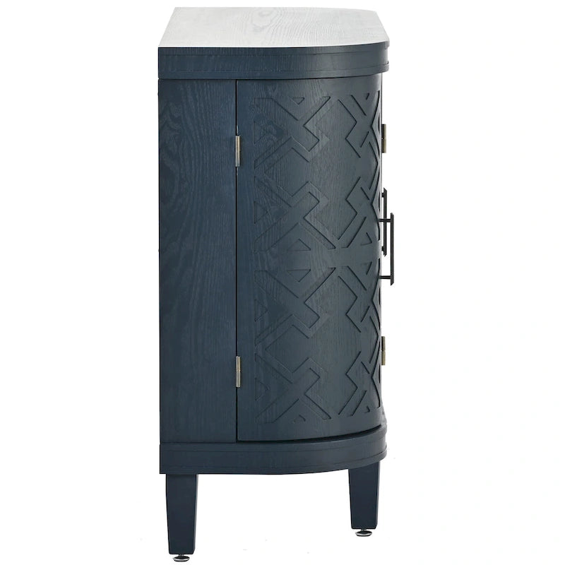 Black/Navy/White/Gray 2-Door Antique Pattern Storage Cabinet, 33.5"H