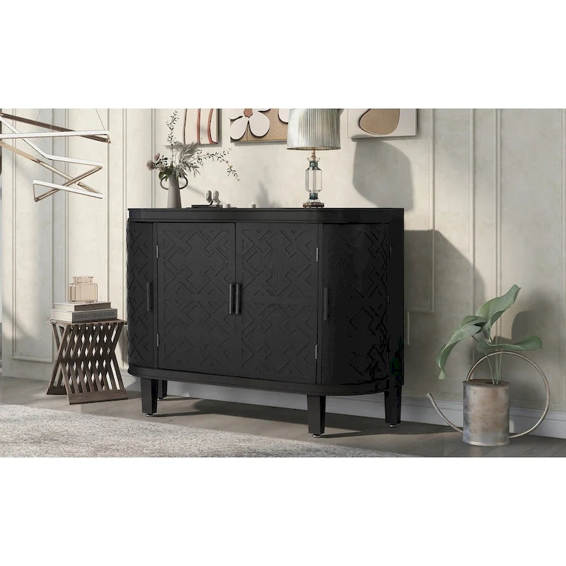 Black/Navy/White/Gray 2-Door Antique Pattern Storage Cabinet, 33.5"H