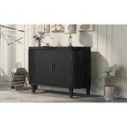 Black/Navy/White/Gray 2-Door Antique Pattern Storage Cabinet, 33.5"H