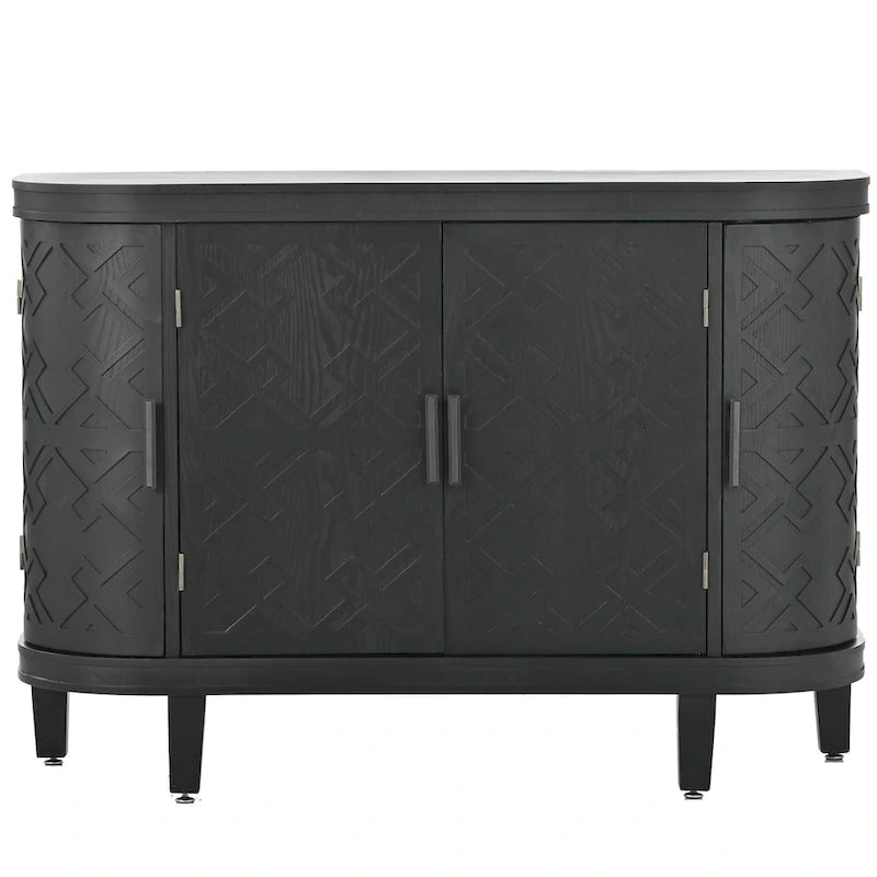 Black/Navy/White/Gray 2-Door Antique Pattern Storage Cabinet, 33.5"H