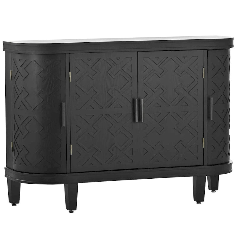 Black/Navy/White/Gray 2-Door Antique Pattern Storage Cabinet, 33.5"H