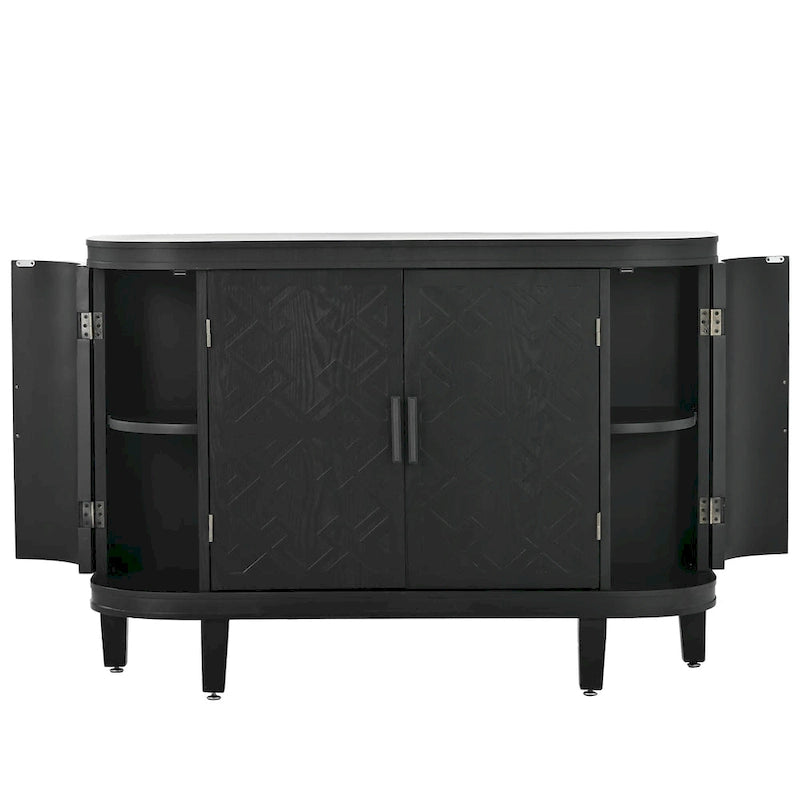 Black/Navy/White/Gray 2-Door Antique Pattern Storage Cabinet, 33.5"H