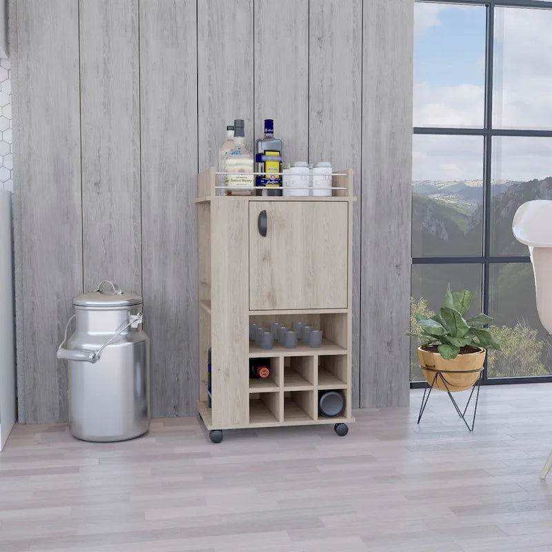 Bar Cart with Cabinet,Wine Cabinet,Liquor Cabinet,6 Built-in Wine Rack and Casters