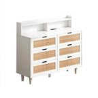 43.316-Drawers Rattan Storage Cabinet Rattan Drawer with LED Lights and Power Outlet,for Bedroom,Living Room