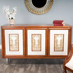 Brown Leather & Capiz Shell Inlay Sideboard with Maple Veneer, Single, Freestanding