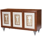 Brown Leather & Capiz Shell Inlay Sideboard with Maple Veneer, Single, Freestanding