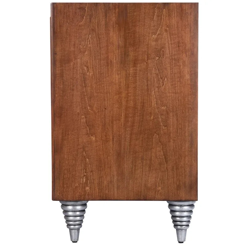 Brown Leather & Capiz Shell Inlay Sideboard with Maple Veneer, Single, Freestanding