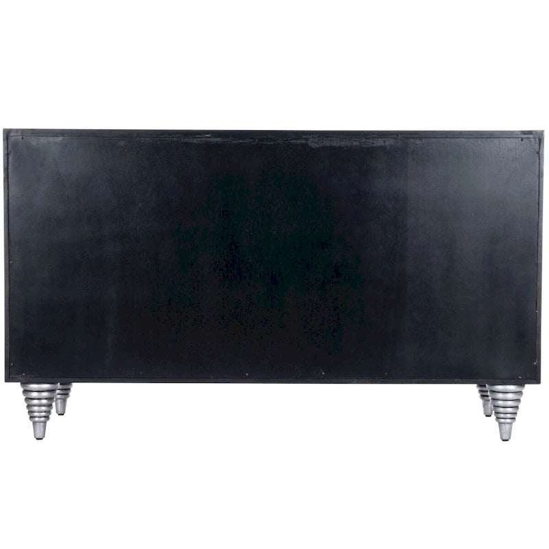 Brown Leather & Capiz Shell Inlay Sideboard with Maple Veneer, Single, Freestanding
