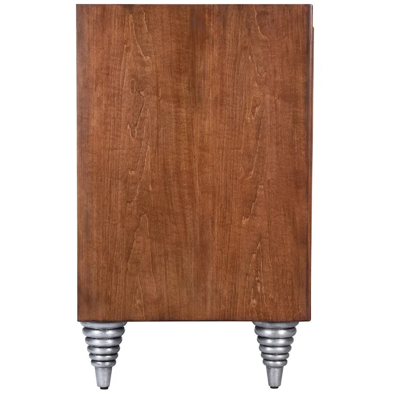 Brown Leather & Capiz Shell Inlay Sideboard with Maple Veneer, Single, Freestanding