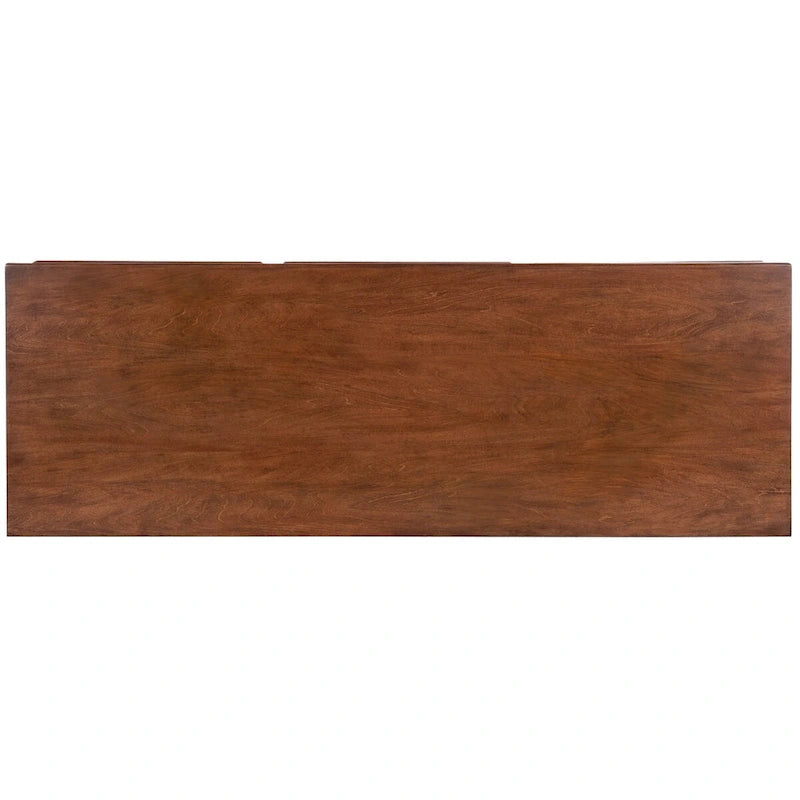Brown Leather & Capiz Shell Inlay Sideboard with Maple Veneer, Single, Freestanding