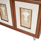 Brown Leather & Capiz Shell Inlay Sideboard with Maple Veneer, Single, Freestanding