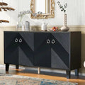 Black / Silver Geometric Pattern Sideboard with Adjustable Shelves, Single, Freestanding