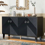Black / Silver Geometric Pattern Sideboard with Adjustable Shelves, Single, Freestanding