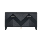Black / Silver Geometric Pattern Sideboard with Adjustable Shelves, Single, Freestanding