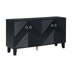 Black / Silver Geometric Pattern Sideboard with Adjustable Shelves, Single, Freestanding