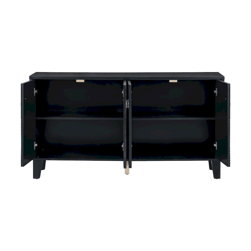 Black / Silver Geometric Pattern Sideboard with Adjustable Shelves, Single, Freestanding