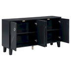 Black / Silver Geometric Pattern Sideboard with Adjustable Shelves, Single, Freestanding