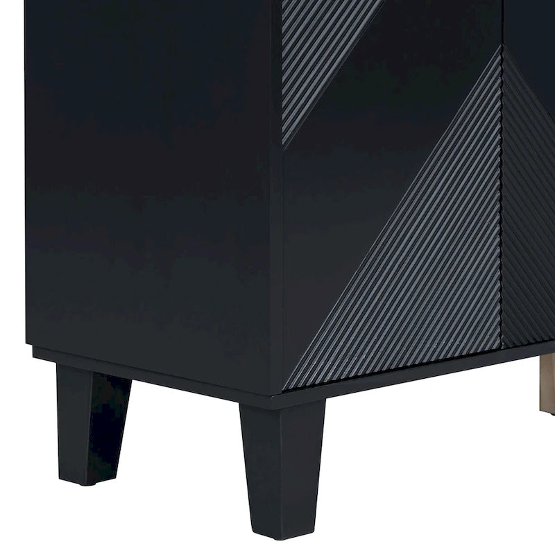 Black / Silver Geometric Pattern Sideboard with Adjustable Shelves, Single, Freestanding