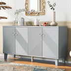 Black / Silver Geometric Pattern Sideboard with Adjustable Shelves, Single, Freestanding