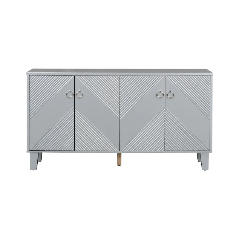 Black / Silver Geometric Pattern Sideboard with Adjustable Shelves, Single, Freestanding