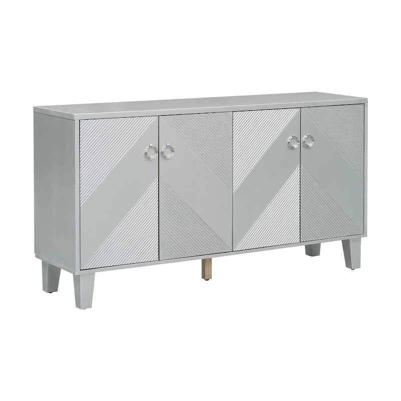 Black / Silver Geometric Pattern Sideboard with Adjustable Shelves, Single, Freestanding