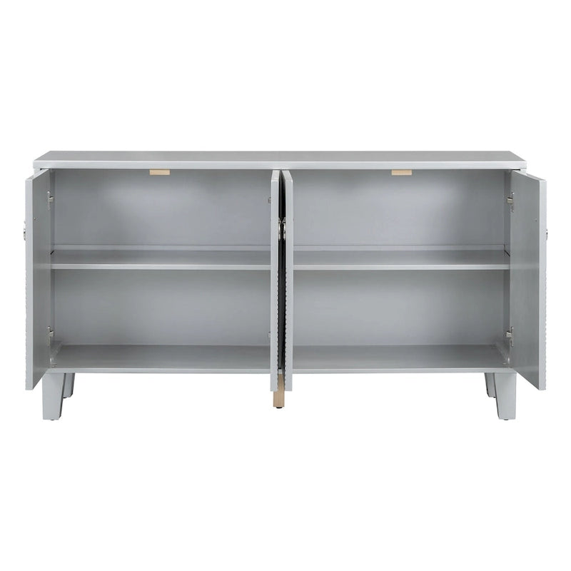Black / Silver Geometric Pattern Sideboard with Adjustable Shelves, Single, Freestanding