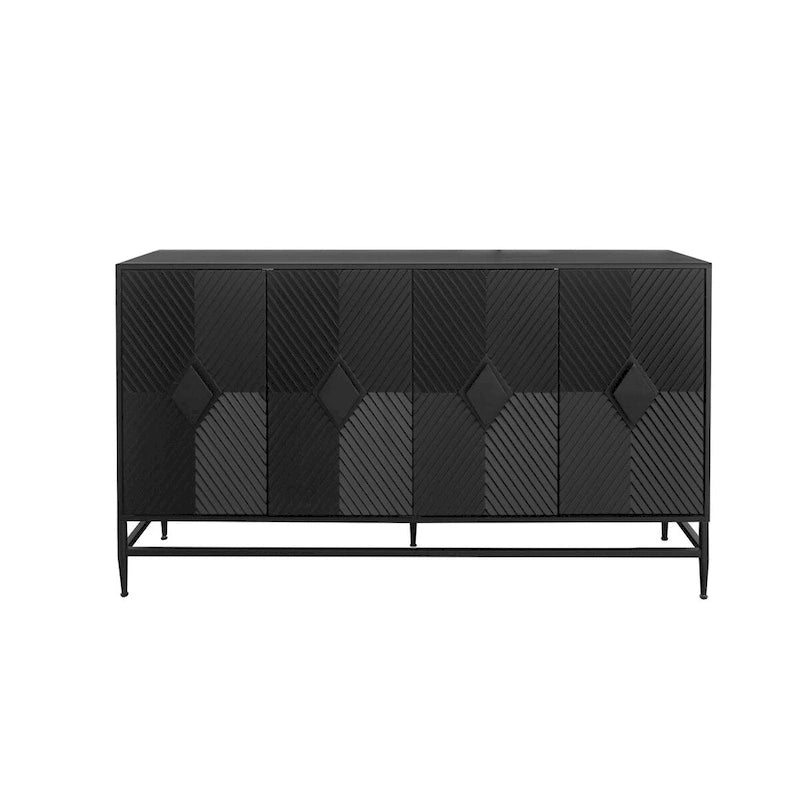 Black 4-Door Fluted Sideboard with Adjustable Shelves