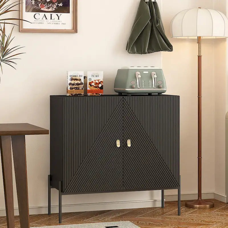 Sideboards Buffets Cabinet Home Coffee Bar Cabinet,with Drawers,2 Cabinets and 6-Bottle Wine Rack for Living Room(Black)