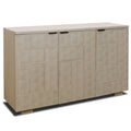 Light Cream 3-Door Shagreen Credenza with Adjustable Shelves