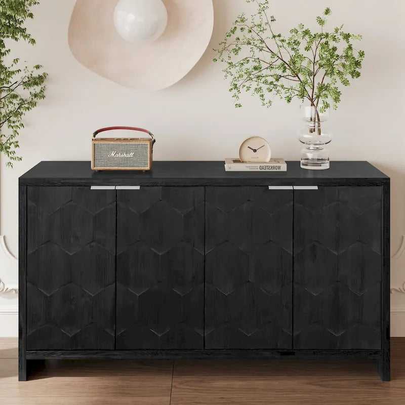 Accent Cabinet Farmhouse Style 4 Door Wooden Cabinet