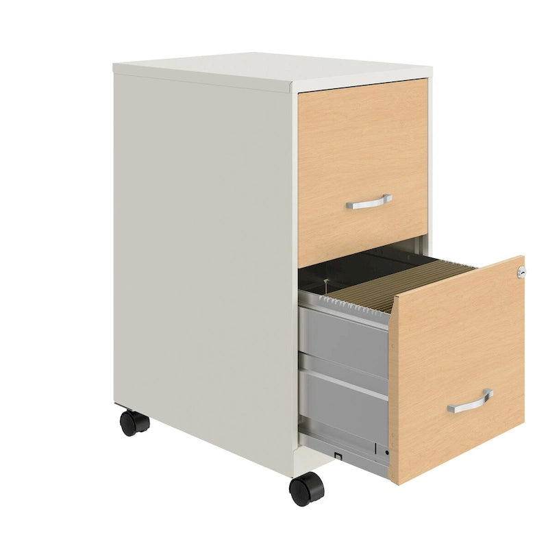 White / Black 2-Drawer Mobile Metal Vertical File Cabinet with Lock, Letter Size, Single