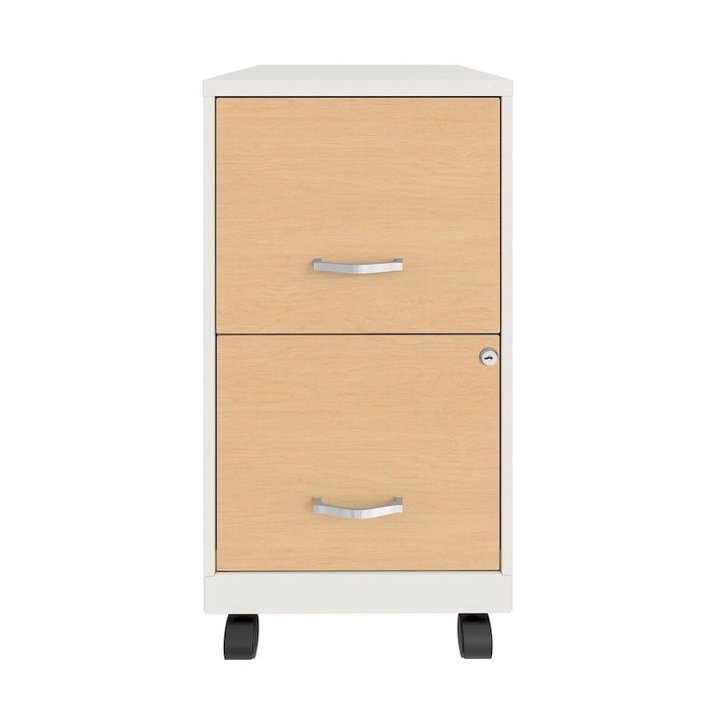 White / Black 2-Drawer Mobile Metal Vertical File Cabinet with Lock, Letter Size, Single
