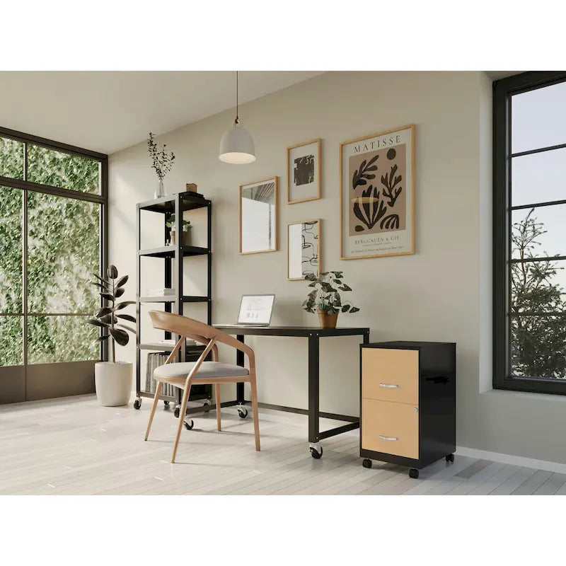 White / Black 2-Drawer Mobile Metal Vertical File Cabinet with Lock, Letter Size, Single