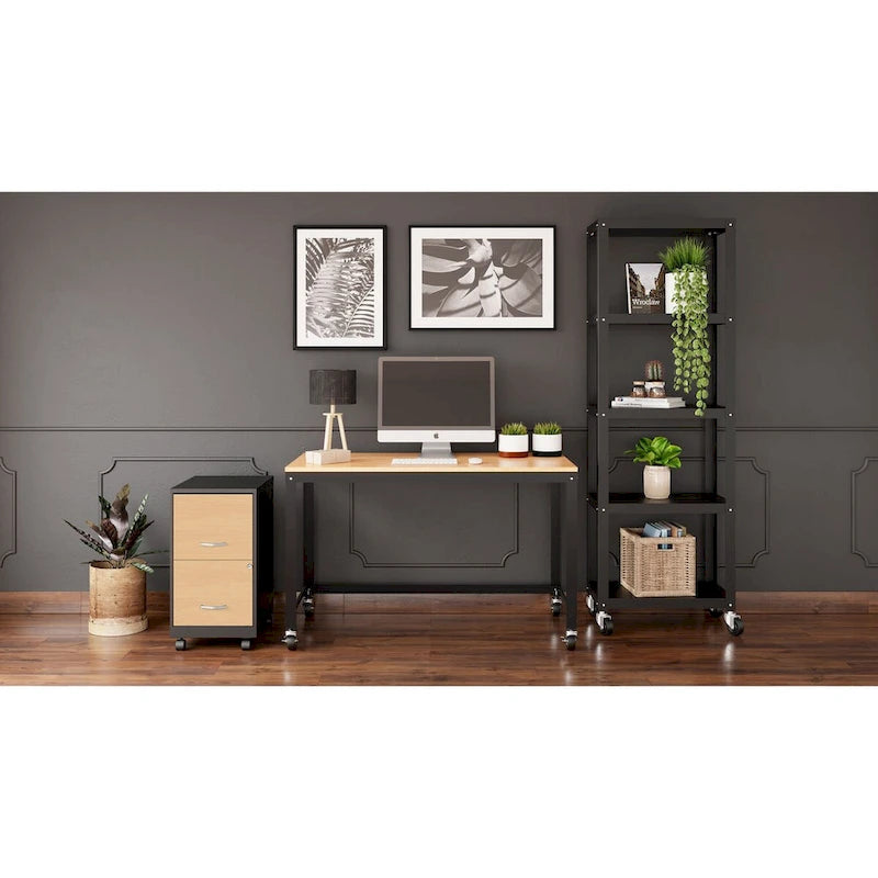 White / Black 2-Drawer Mobile Metal Vertical File Cabinet with Lock, Letter Size, Single