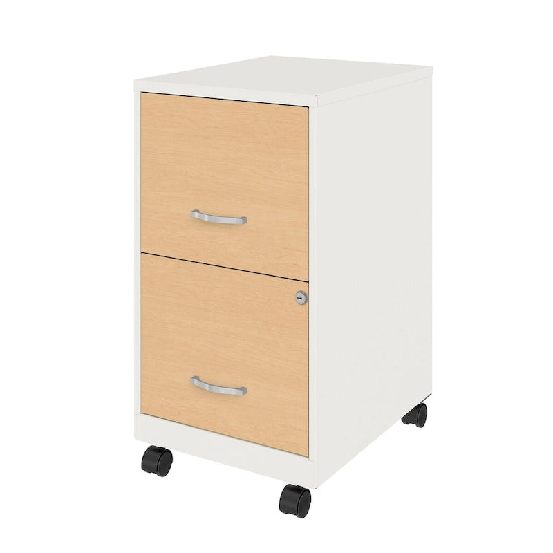 White / Black 2-Drawer Mobile Metal Vertical File Cabinet with Lock, Letter Size, Single
