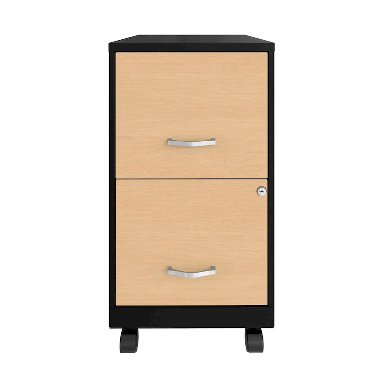 White / Black 2-Drawer Mobile Metal Vertical File Cabinet with Lock, Letter Size, Single