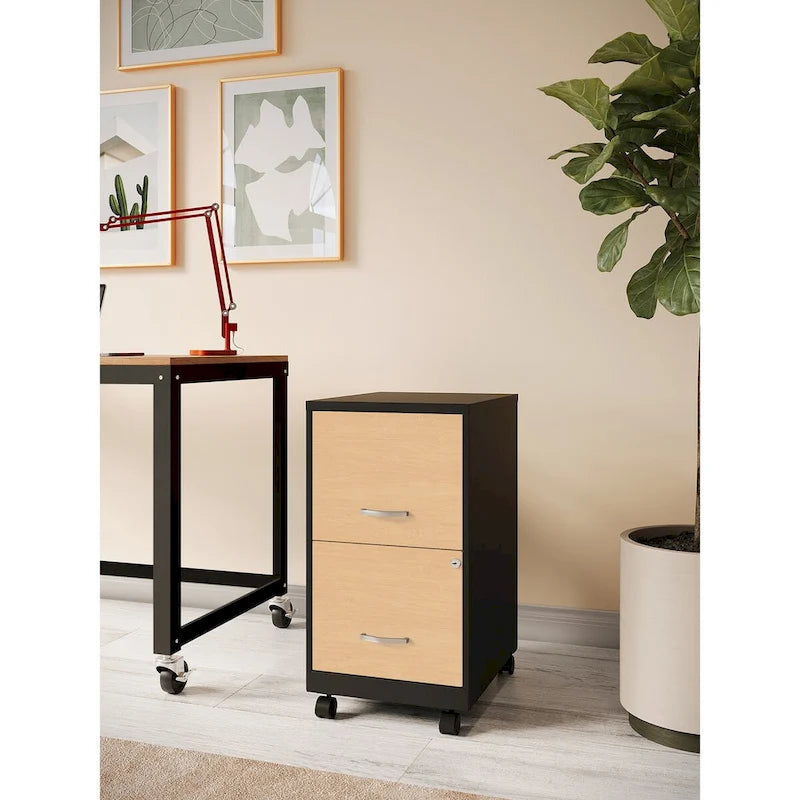 White / Black 2-Drawer Mobile Metal Vertical File Cabinet with Lock, Letter Size, Single